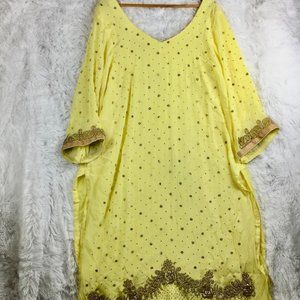 Pakistani Indian Yellow Designer Shalwar Kameez Handmade 3 Piece Set Women's XXL